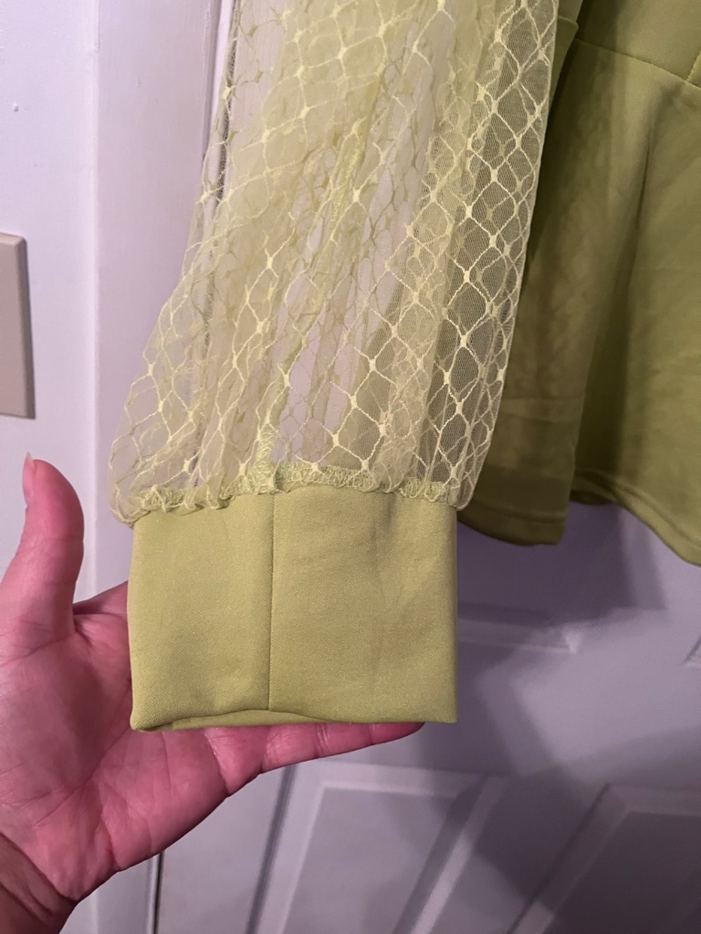 Ashley Stewart Lime Green Peplum Blouse with Mesh Sleeves - Picture 3 of 14